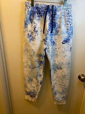 Nike Tie Dye Jogger Sweatpants Size Small Blue White Heavyweight Fleece Zipper P